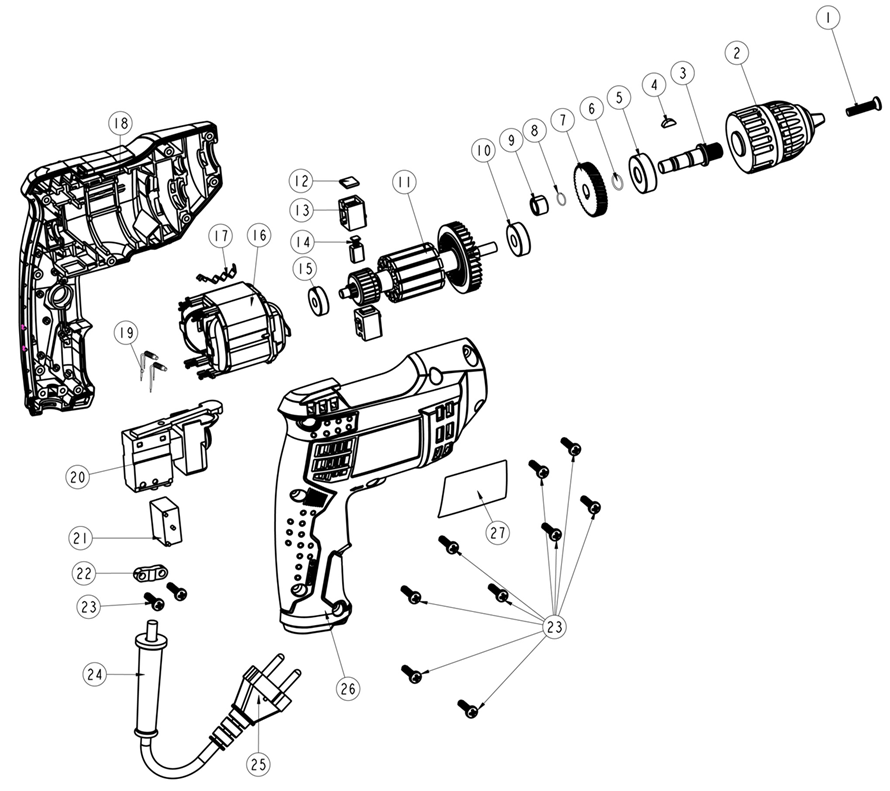 ЗУБР 420 Вт, 10 мм БЗП, безударная дрель, Профессионал (ЗД-П421 ЭР) - разборная схема
